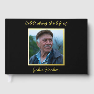 Celebration of Life Gold Foil Photo Funeral Guest Book