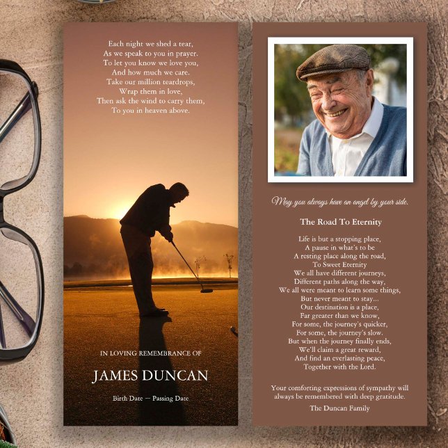 Celebration of Life Golf Funeral Thank You Card (Sympathy Bereavement Memorial Sunset Golf Funeral Keepsake, funeral thank you card)
