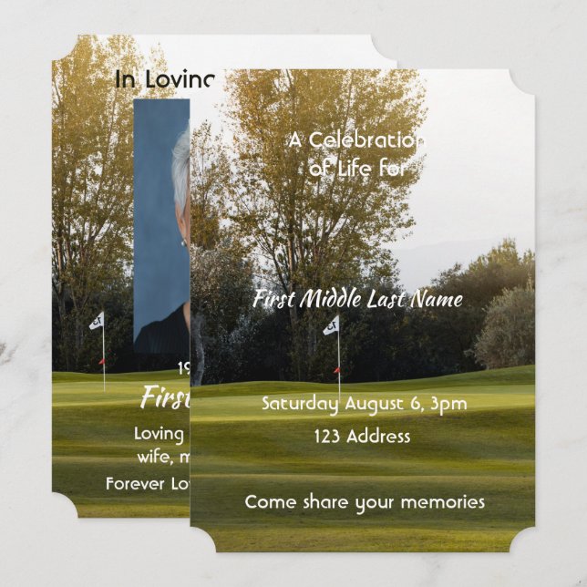 Celebration of Life  Golfer Golf Course Golfing  Invitation (Front/Back)