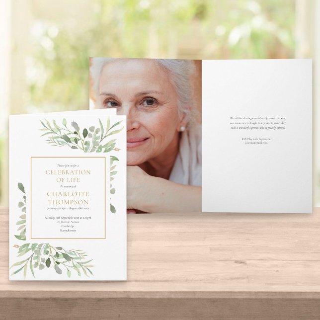 Celebration of Life Greenery Floral Funeral Folded Invitation (Creator Uploaded)
