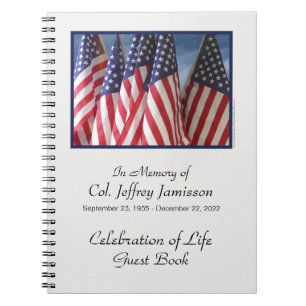 Celebration of Life Guest Book, American Flags Spiral Notebook