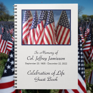 Celebration of Life Guest Book, American Flags Spiral Notebook