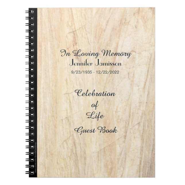 Celebration of Life Guest Book, Faux Parchment Spiral Notebook (Front)