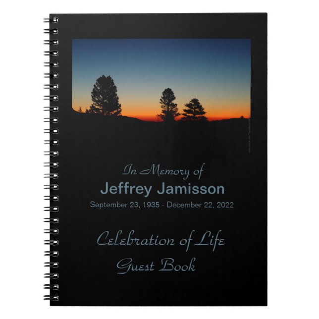 Celebration of Life Guest Book, Mountain Sunrise Spiral Notebook (Front)