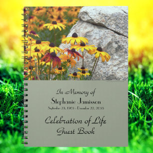 Celebration of Life Guest Book Name Yellow Flowers