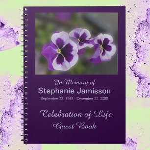 Celebration of Life Guest Book, Purple Flowers Notebook