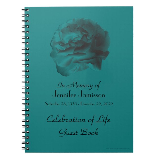 Celebration of Life Guest Book, Teal Rose Spiral Spiral Notebook (Front)