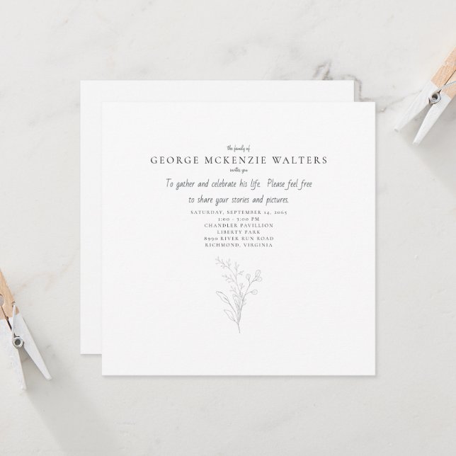 Celebration of Life Hand-drawn Foliage Invitation (Front/Back In Situ)