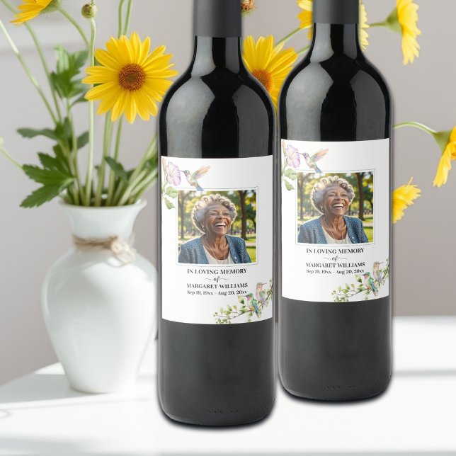 Celebration Of Life Hummingbirds Floral  Wine Label (Creator Uploaded)