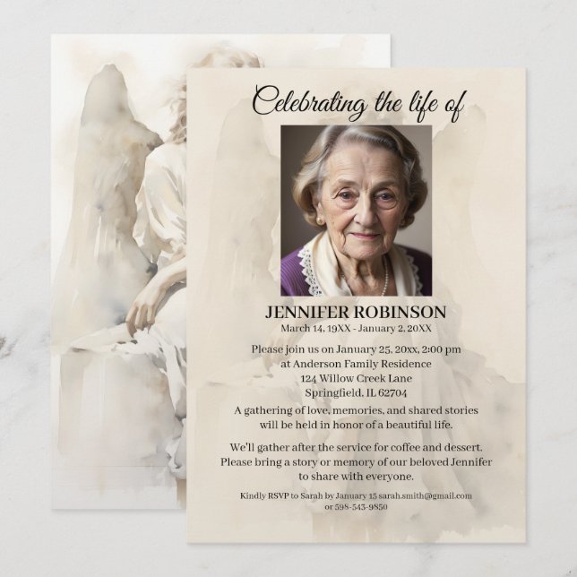 Celebration of Life Invitation Angel Memorial  (Front/Back)
