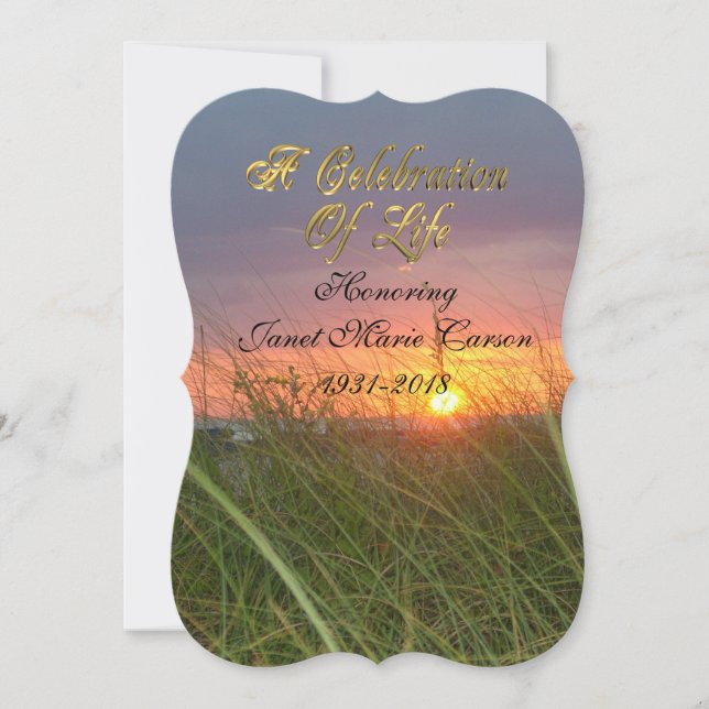 Celebration of life Invitation beach sunset (Front)