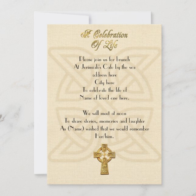Celebration of life Invitation Celtic knot & cross (Front)