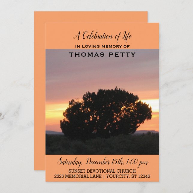 Celebration of Life Invitation Desert Sunset (Front/Back)