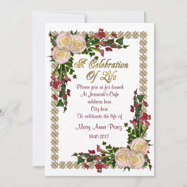 Celebration of life Invitation floral frame (Front)