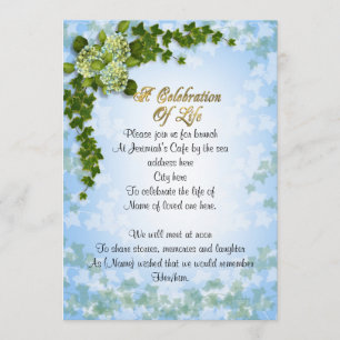 Celebration of life Invitation ivy and flowers