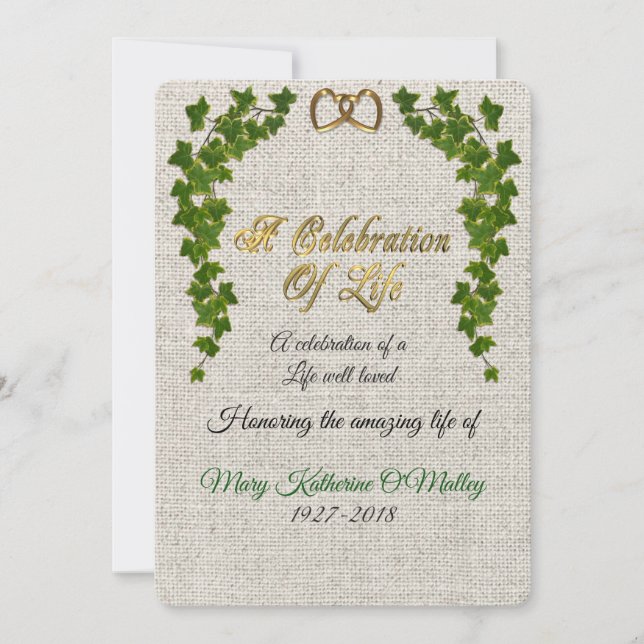 Celebration of life Invitation Ivy border (Front)