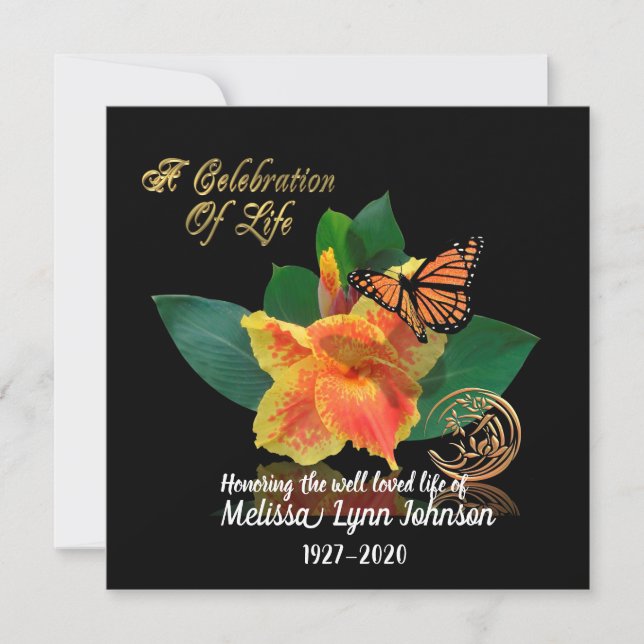 Celebration of life Invitation Monarch butterfly  (Front)