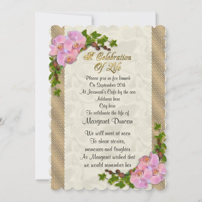 Celebration of life Invitation orchids (Front)