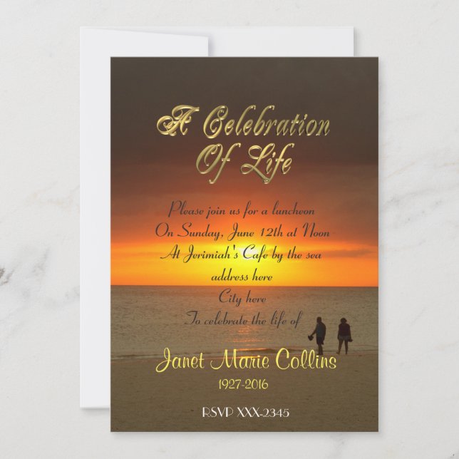 Celebration of life Invitation sunset (Front)