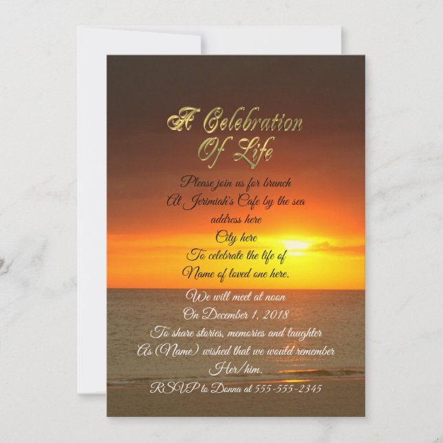 Celebration of life Invitation sunset (Front)