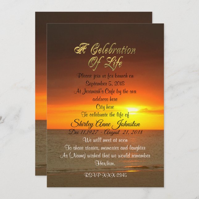 Celebration of life Invitation sunset (Front/Back)