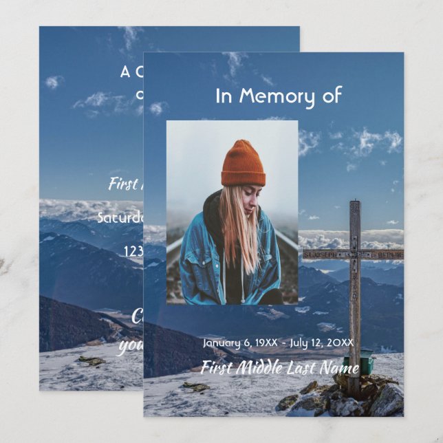 Celebration of Life Invite Crucifix Cross Mountain (Front/Back)