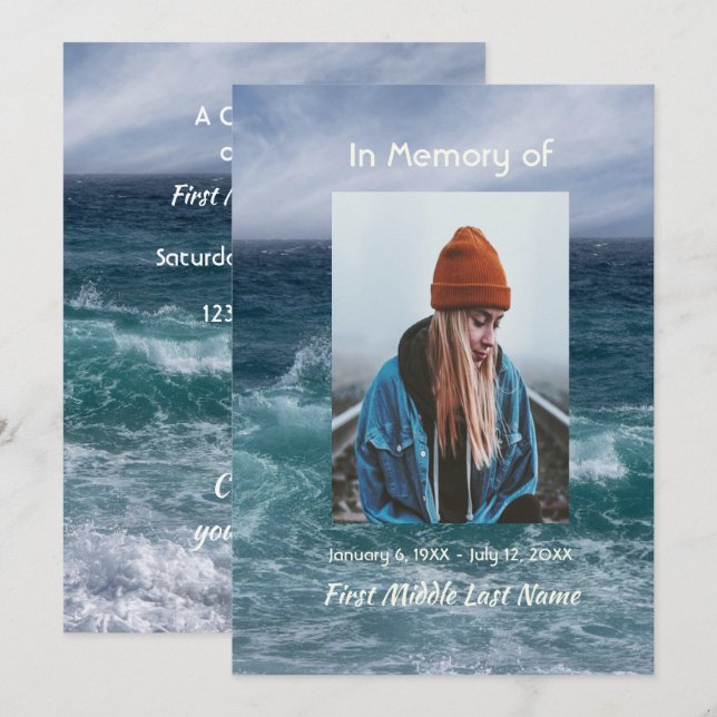 Celebration of Life Invite Ocean Sea Beach (Front/Back)