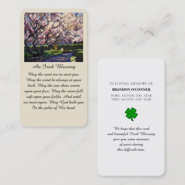 Celebration of Life Irish Blessing Prayer Card (Front/Back)