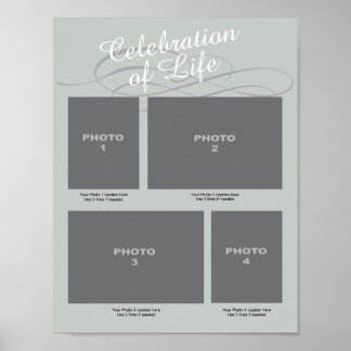 Celebration of Life Memorial 4 Photo Page Green Poster