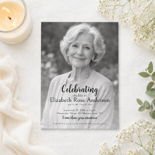 Celebration of Life Memorial Black White Photo Invitation