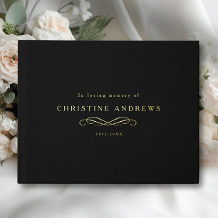 Celebration of Life Memorial–Elegant Minimal Black Guest Book