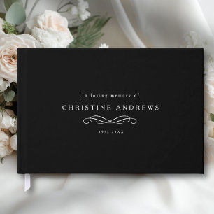 Celebration of Life Memorial–Elegant Minimal Black Guest Book