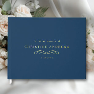 Celebration of Life Memorial–Elegant Minimal Blue Guest Book
