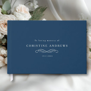 Celebration of Life Memorial–Elegant Minimal Blue Guest Book