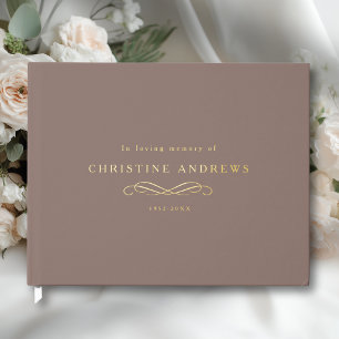 Celebration of Life Memorial–Elegant Minimal Brown Guest Book