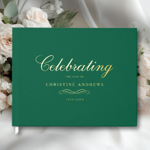 Celebration of Life Memorial–Elegant Minimal Green Guest Book