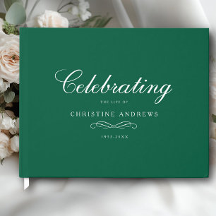 Celebration of Life Memorial–Elegant Minimal Green Guest Book