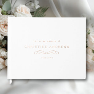 Celebration of Life Memorial–Elegant Minimal White Guest Book