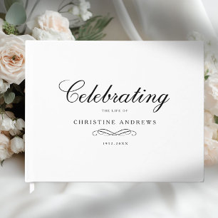 Celebration of Life Memorial–Elegant Minimal White Guest Book