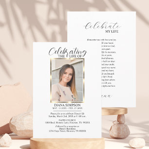 Celebration of Life Memorial Gold Photo & Poem Invitation