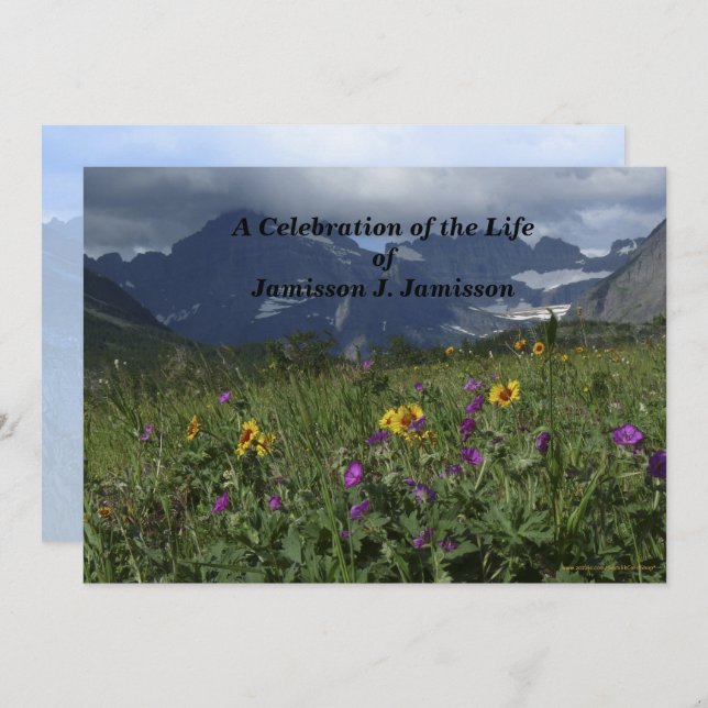 Celebration of Life Memorial Mountain Wildflower Invitation (Front/Back)