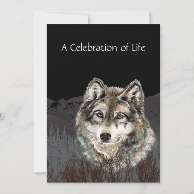 Celebration of Life Memorial Remembrance Wolf Invitation (Front)