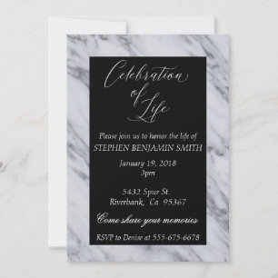 Celebration of Life Memorial Service Black Marble Invitation
