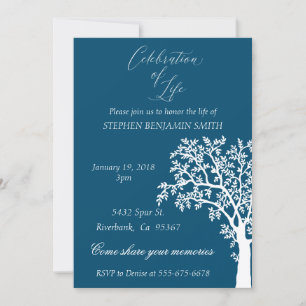 Celebration of Life Memorial Service Navy Tree Inv Invitation