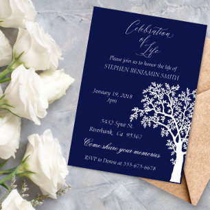 Celebration of Life Memorial Service Navy Tree Invitation