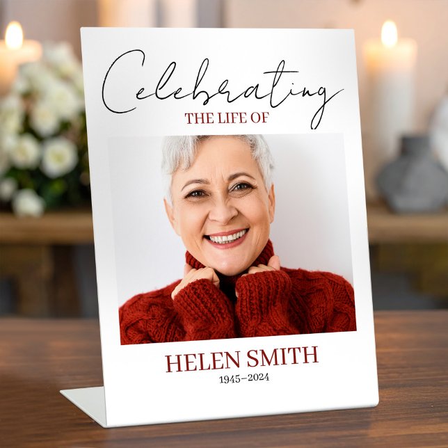 Celebration of Life Minimal Memorial Funeral Photo Pedestal Sign (Celebration of Life Minimal Memorial Funeral Photo Pedestal Sign, Funeral Table Sign)