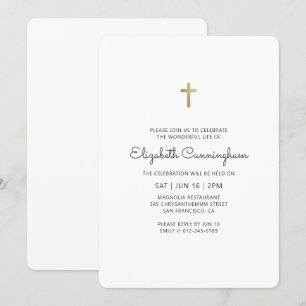 Celebration of Life Minimalist Faux Gold Cross Invitation