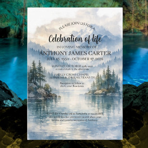 Celebration of Life Misty Mountain Lake Funeral Invitation