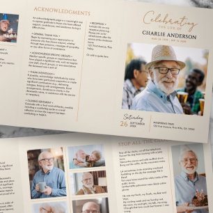 Celebration Of Life Modern 10-Photo Memorial Tri-Fold Programme