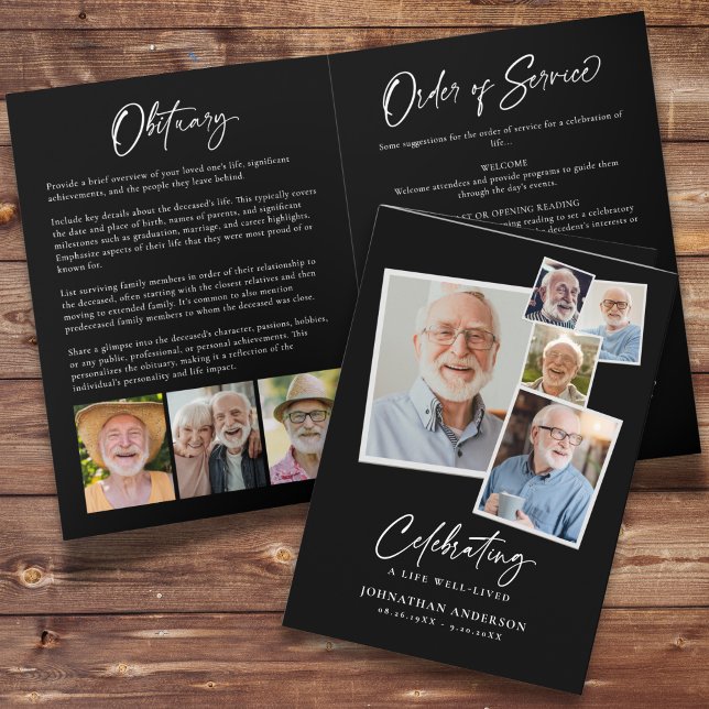 Celebration of Life Modern 8-Photo Collage Elegant Programme (Creator Uploaded)